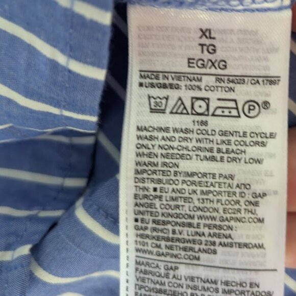 NEW GAP Women Sz XL Shirt Top Button Up Blue White Striped Cropped 100% Cotton - Picture 3 of 4